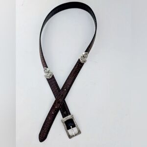 Brighton Leather Reversible Belt Silver Filagree Hardware Black/Brown Size L